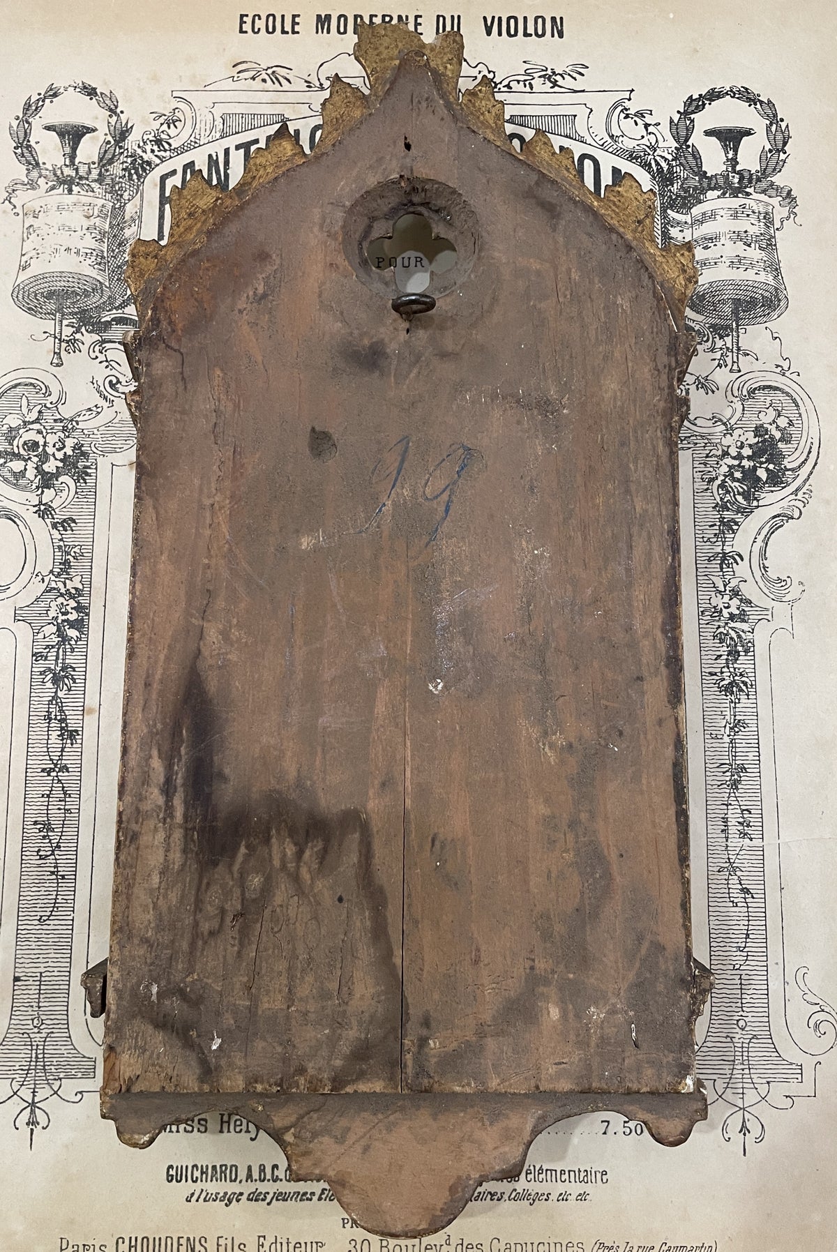 Rare Antique Italian Mary Jesus Angels Icon Wooden Wall Plaque c1880