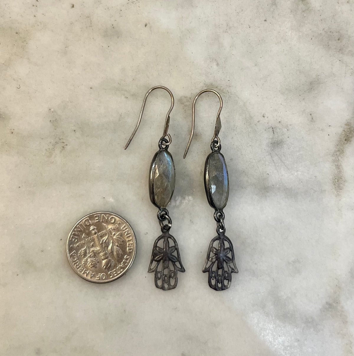 Labradorite and Hamsa earrings