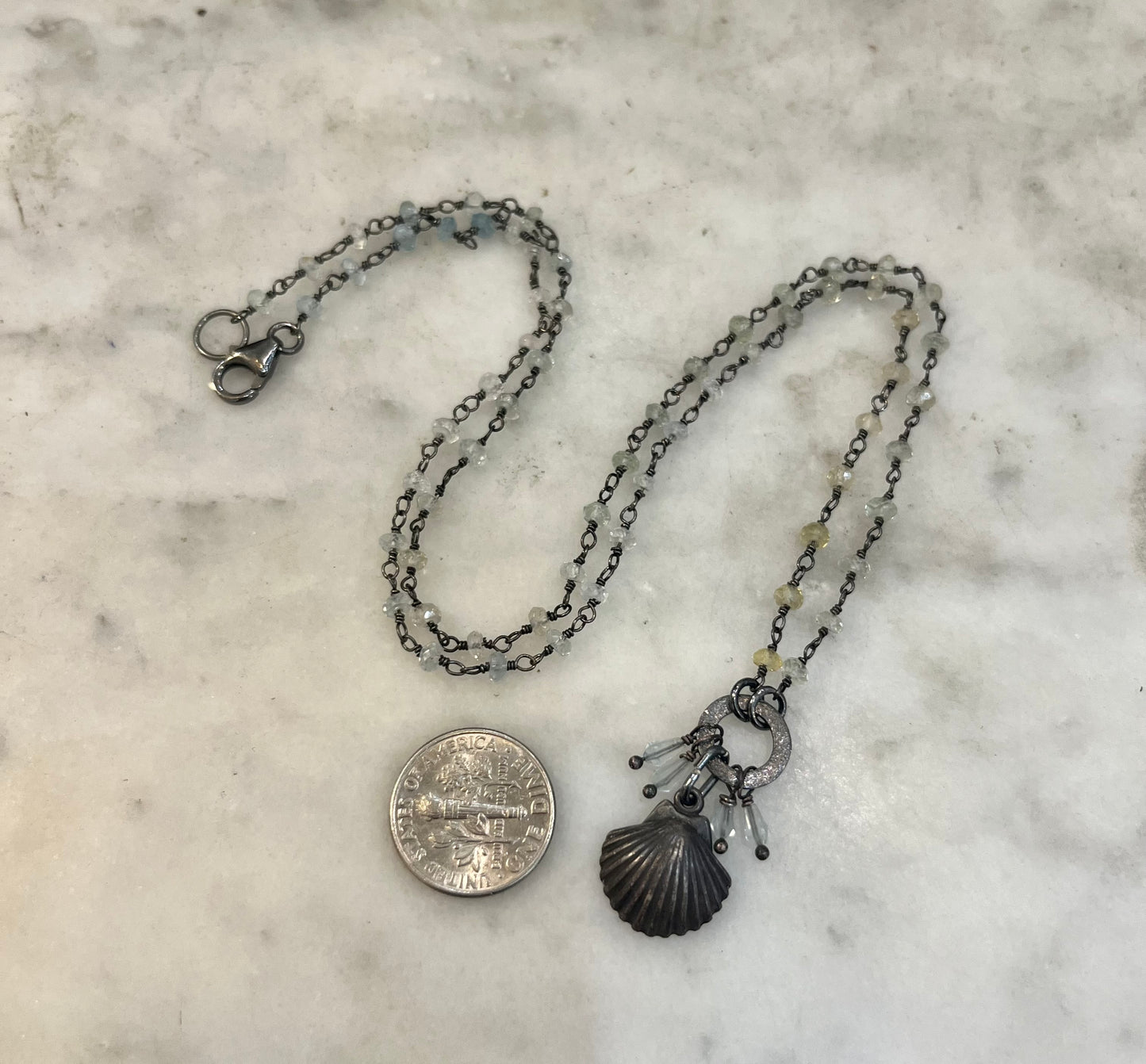 Sterling Shell pendant with aquamarine