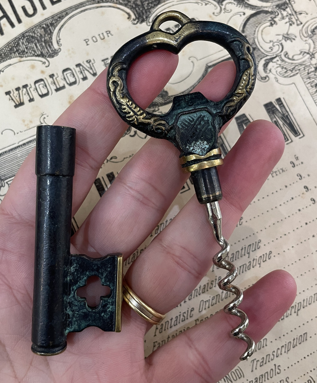 Vintage French Bronze Key Wine Bottle Opener