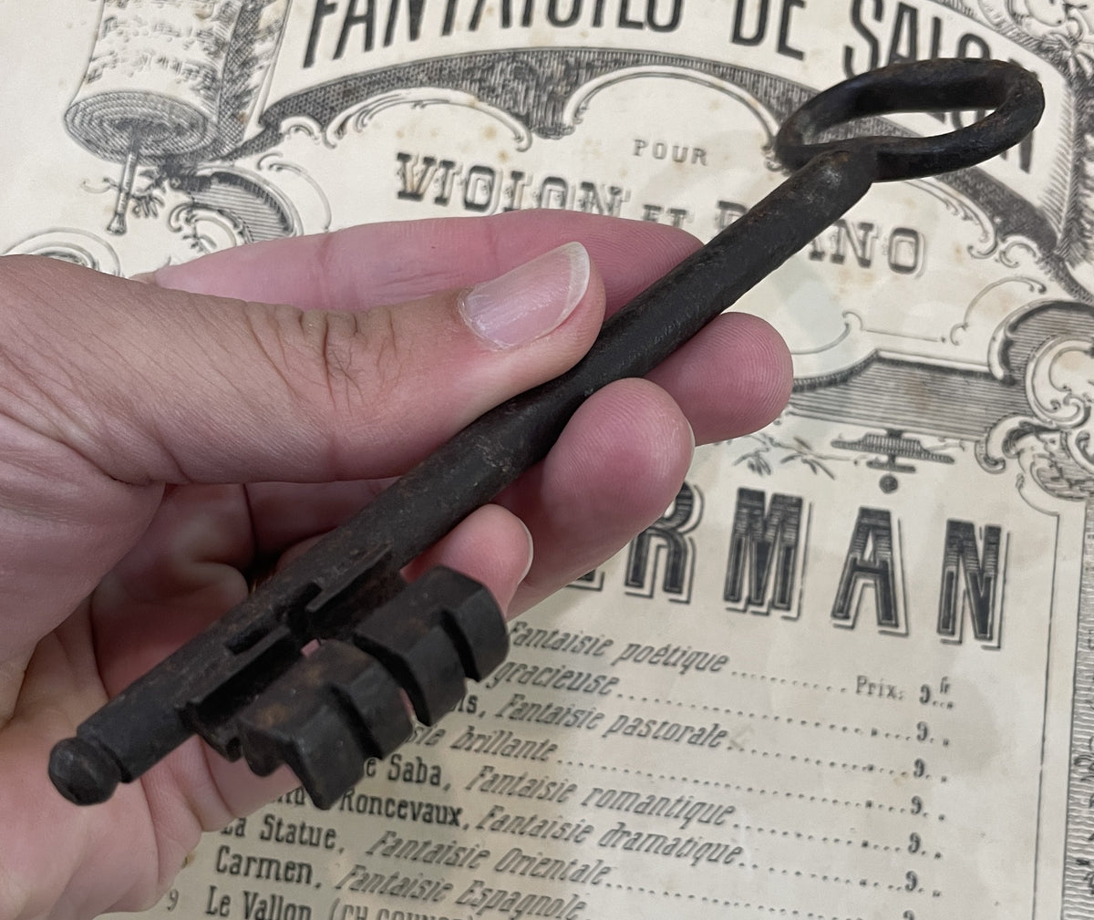 Large Antique French Cast Iron Skeleton Key Church Castle Gate 1800's