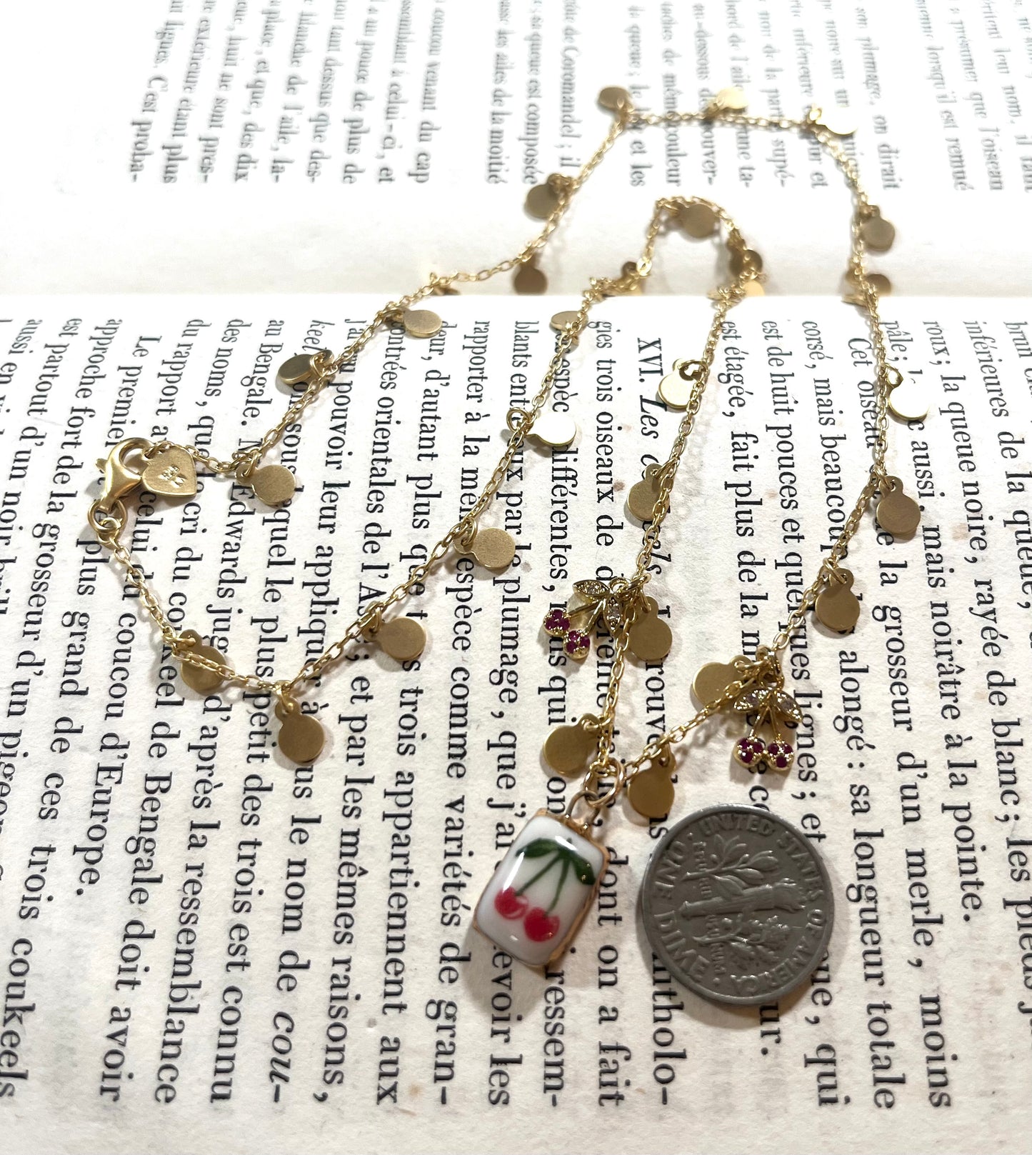 Cherry necklace with Sha Parle pottery charm, 14k gold-filled