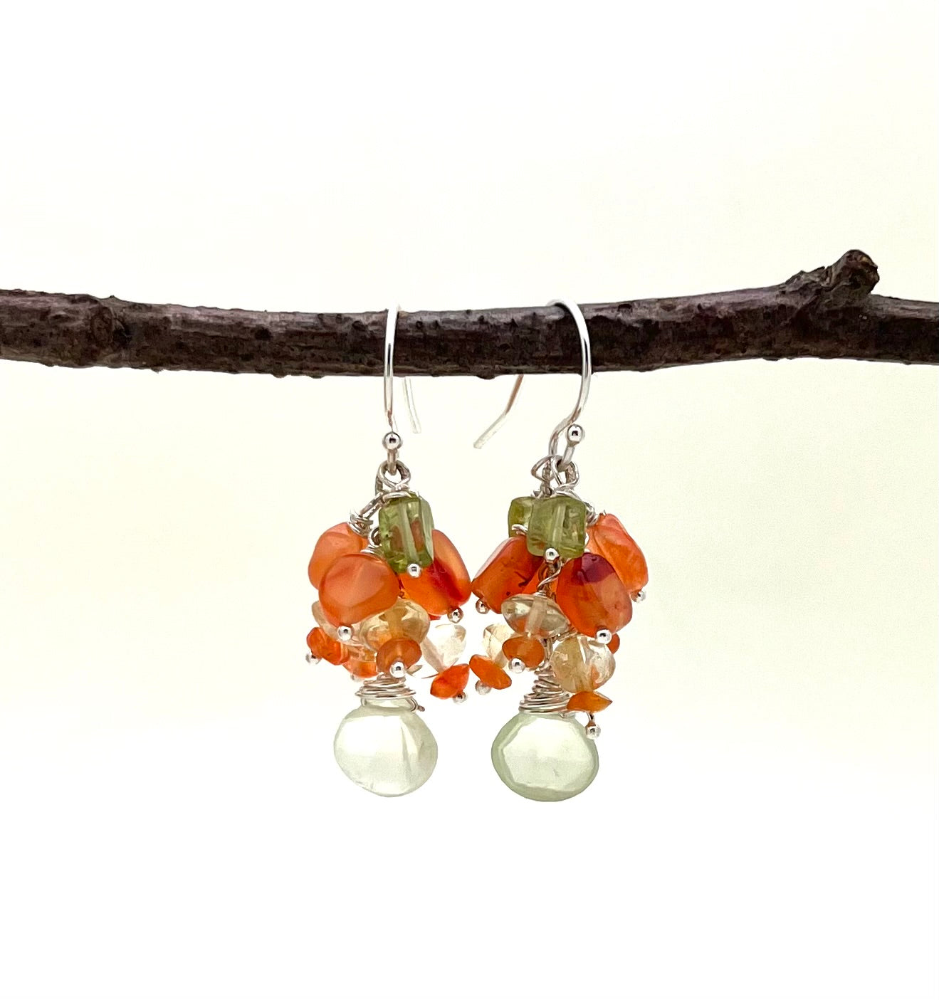 Citrus Gemstone Cluster Earrings with all sterling silver components