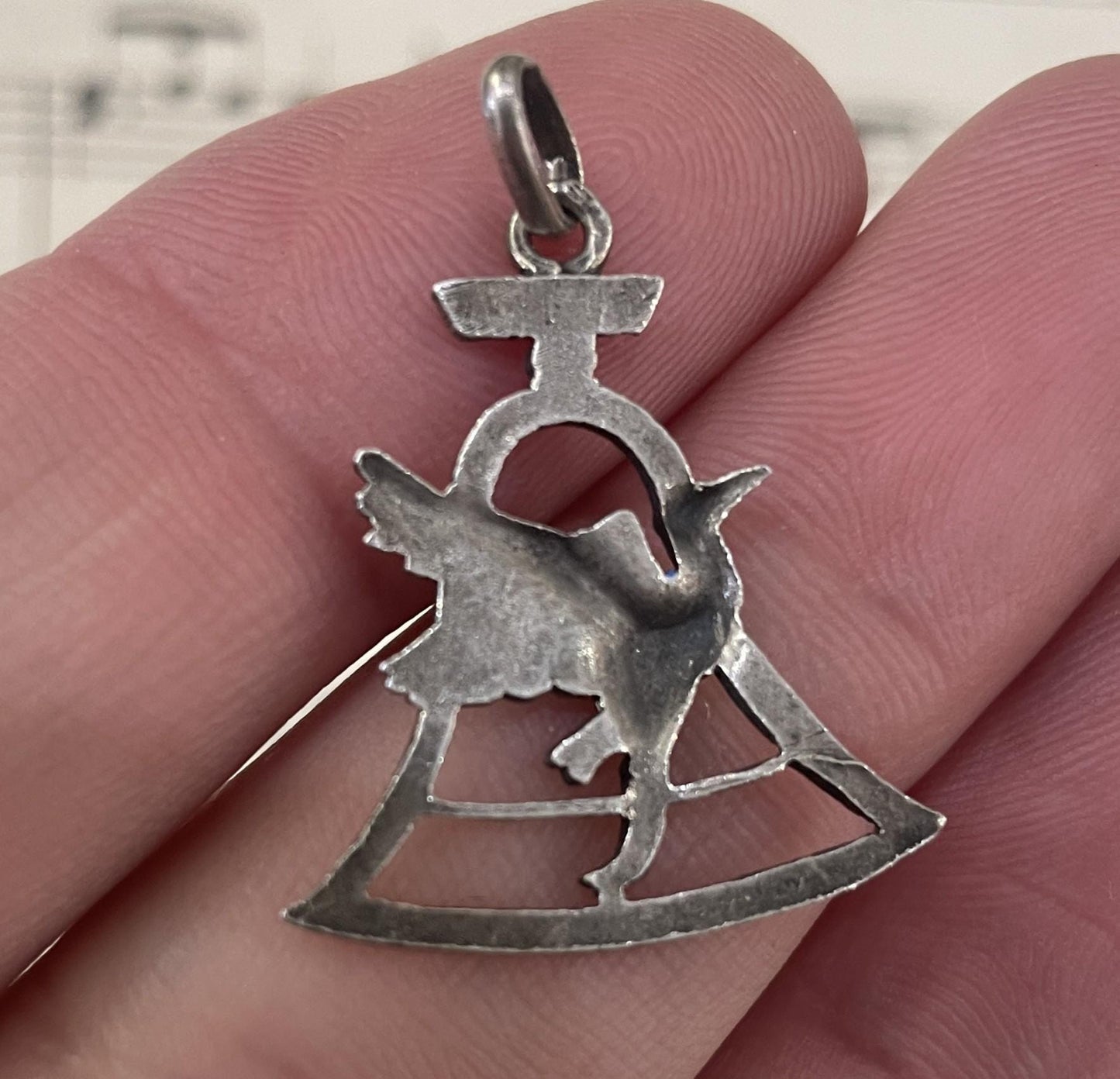 Antique French Sterling Silver Art Nouveau Pendant Stork c1920