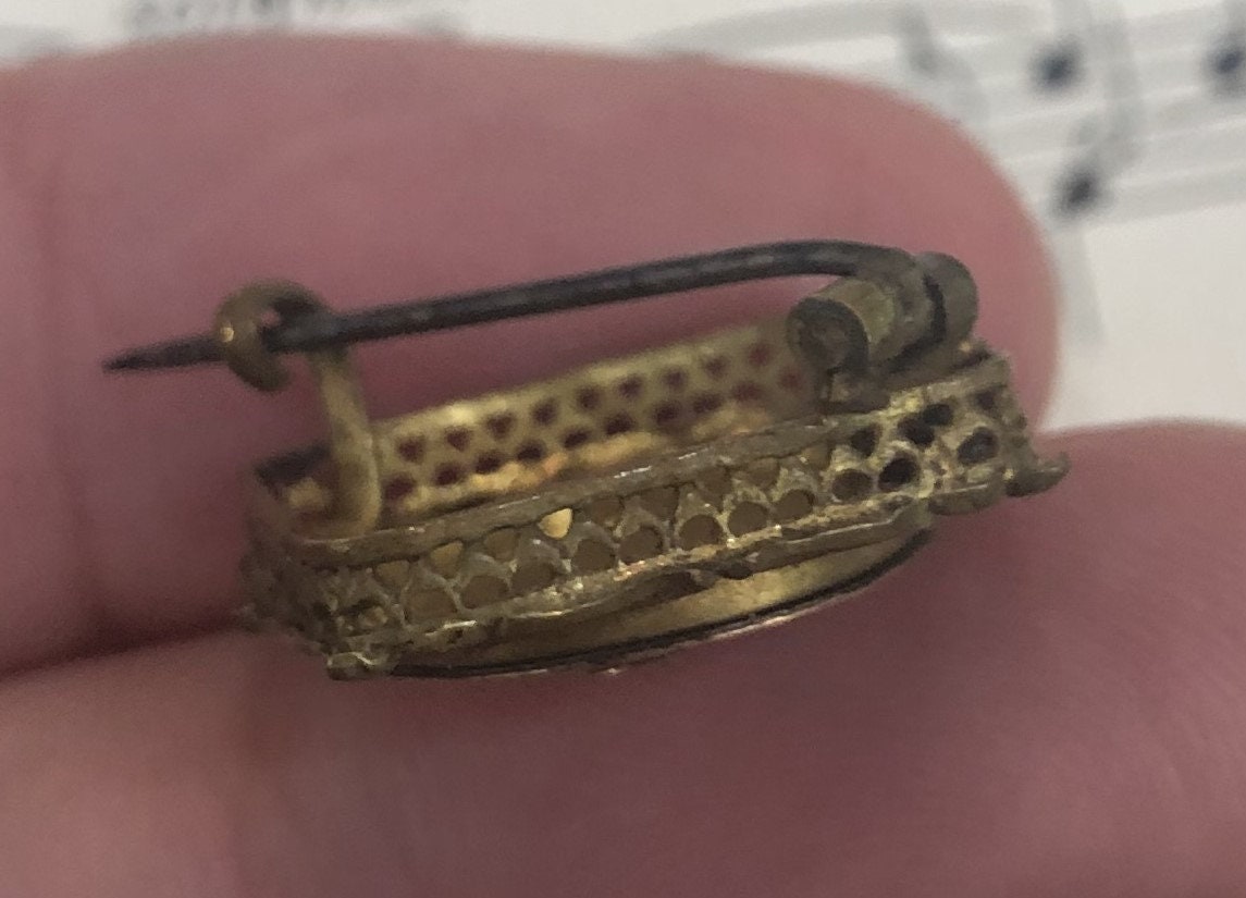 Antique French Art Nouveau Gold Plated Brooch Pendant Flower Pearl c1900