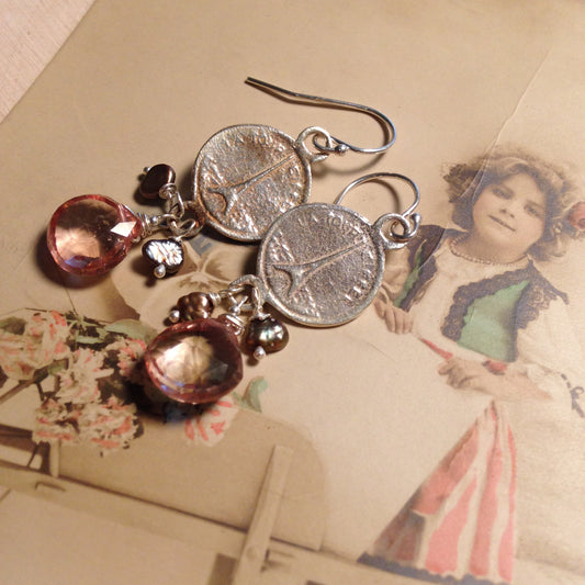 La Vie en Rose earrings with pink topaz and pearls