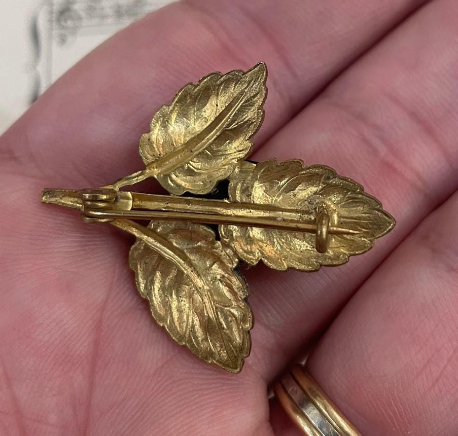 Rare Antique English Art Nouveau Real Scarab Brooch Pin Leaves c1900