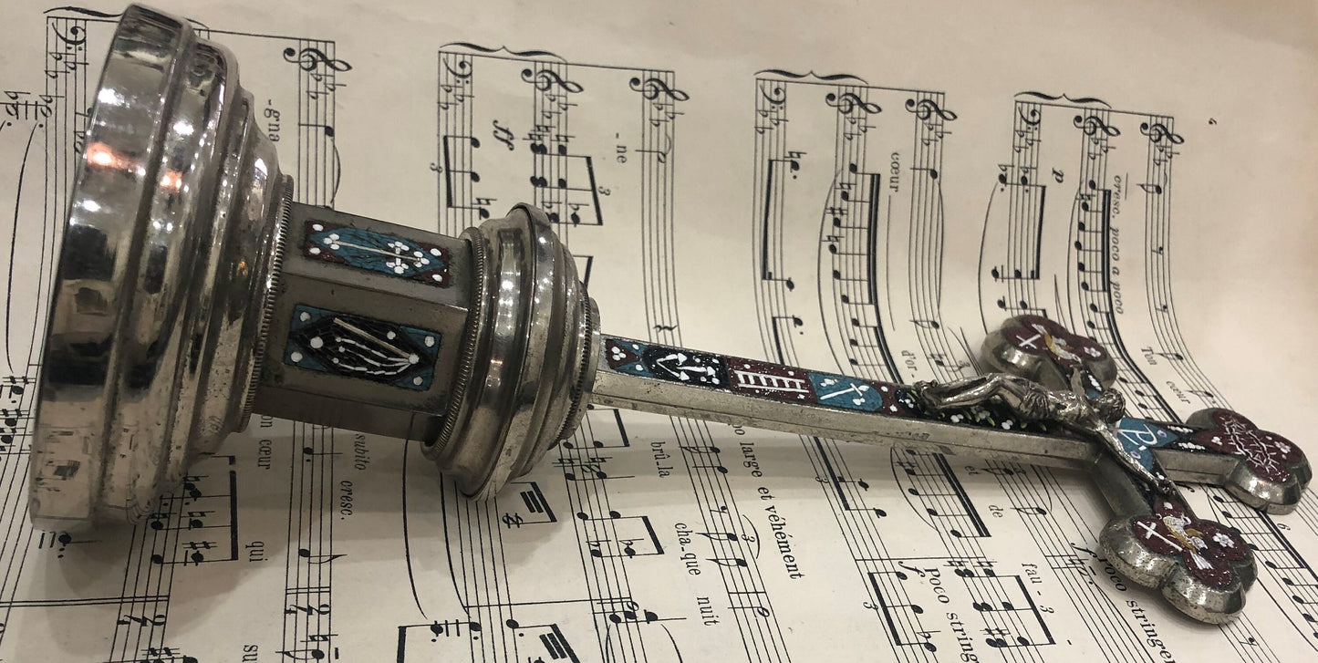 Antique Italian Micromosaic Micro Mosaic Crucifix Cross Birds Crown Thornes Stand c1900