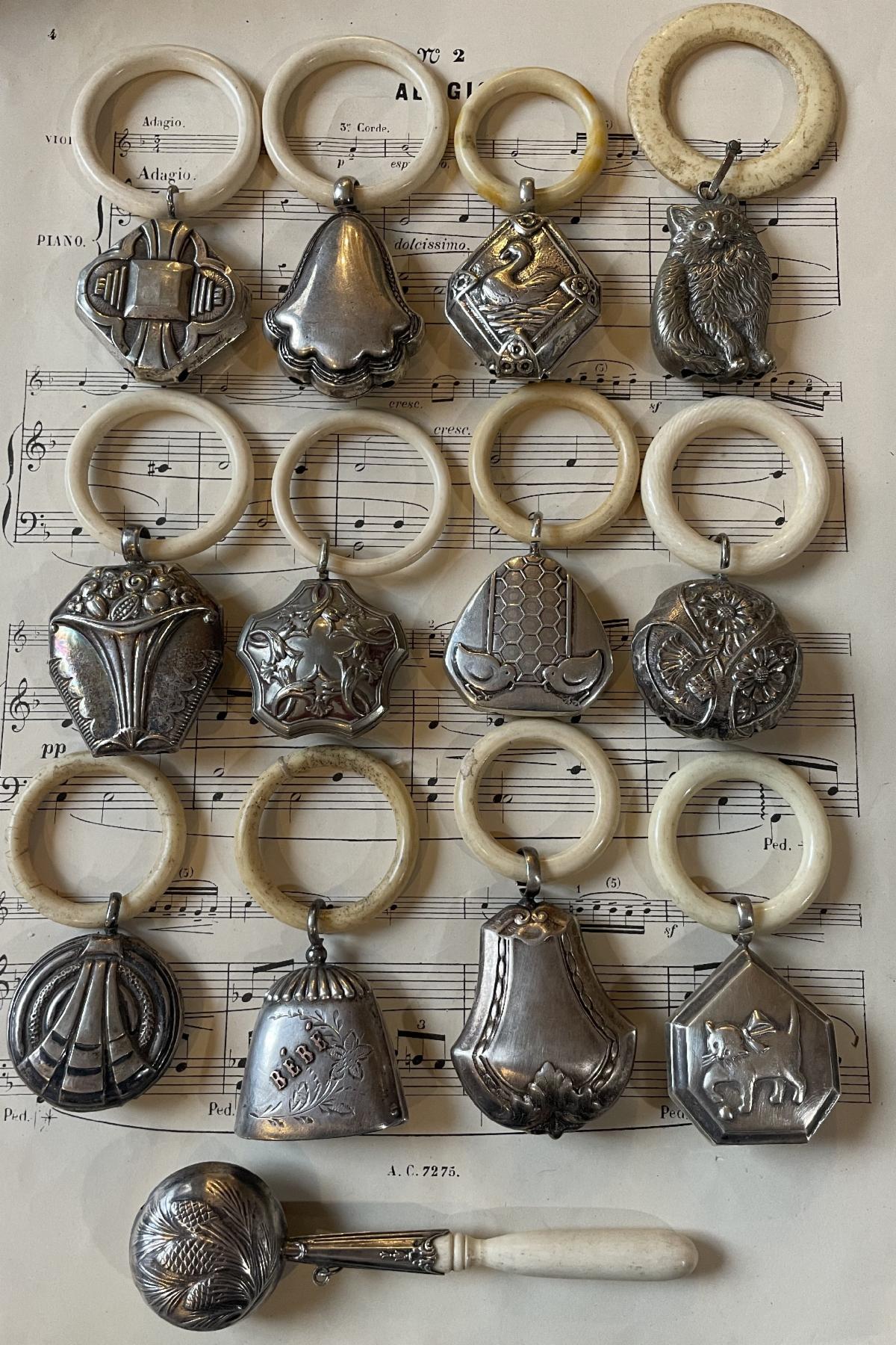 Antique French Art Nouveau Sterling Silver Baby Rattle c1900