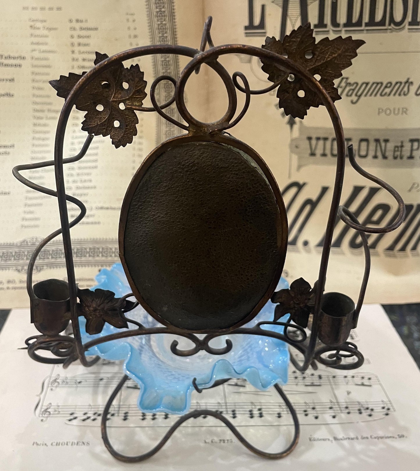 Rare Antique French Pocket Watch Holder Mirror Glass Tray c1880