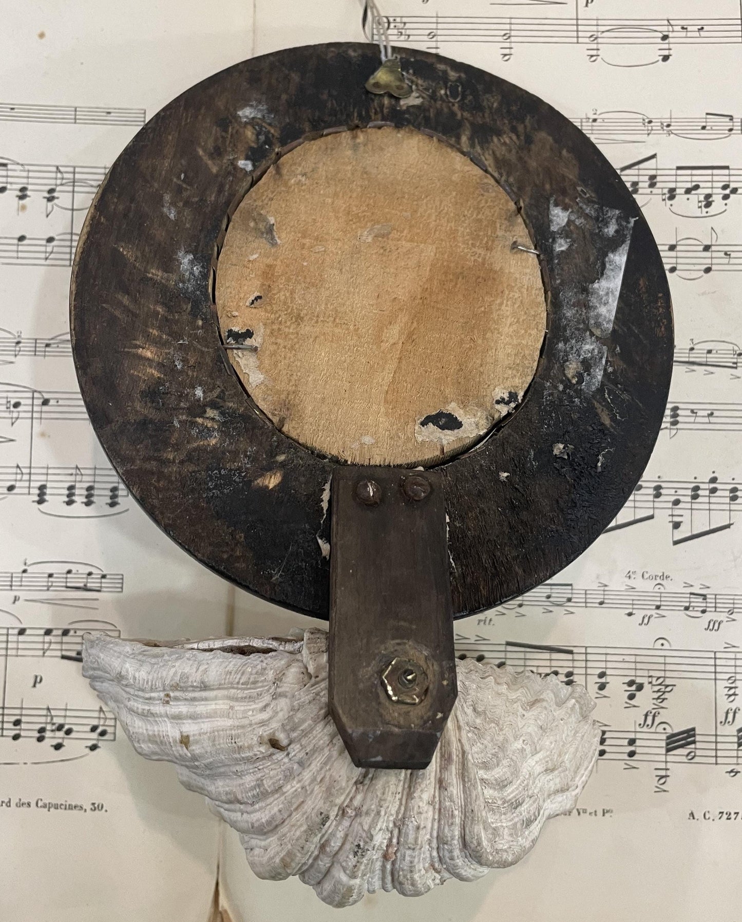 Antique French Carved Plaster Holy Family St John Baptist Domed Glass Holy Water Font c1900