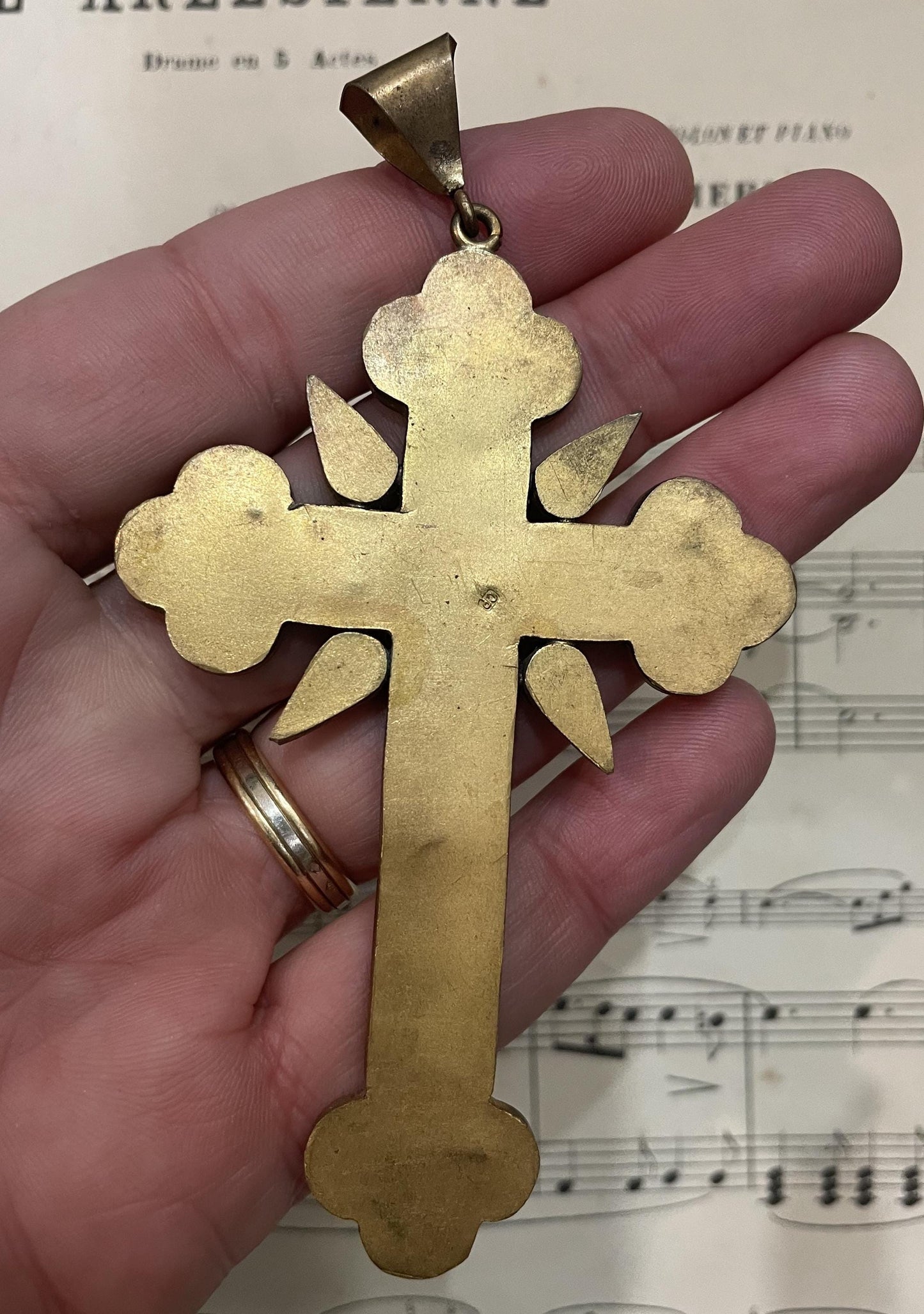 Antique Italian Micro Mosaic Micromosaic Cross Crucifix Chalice c1900