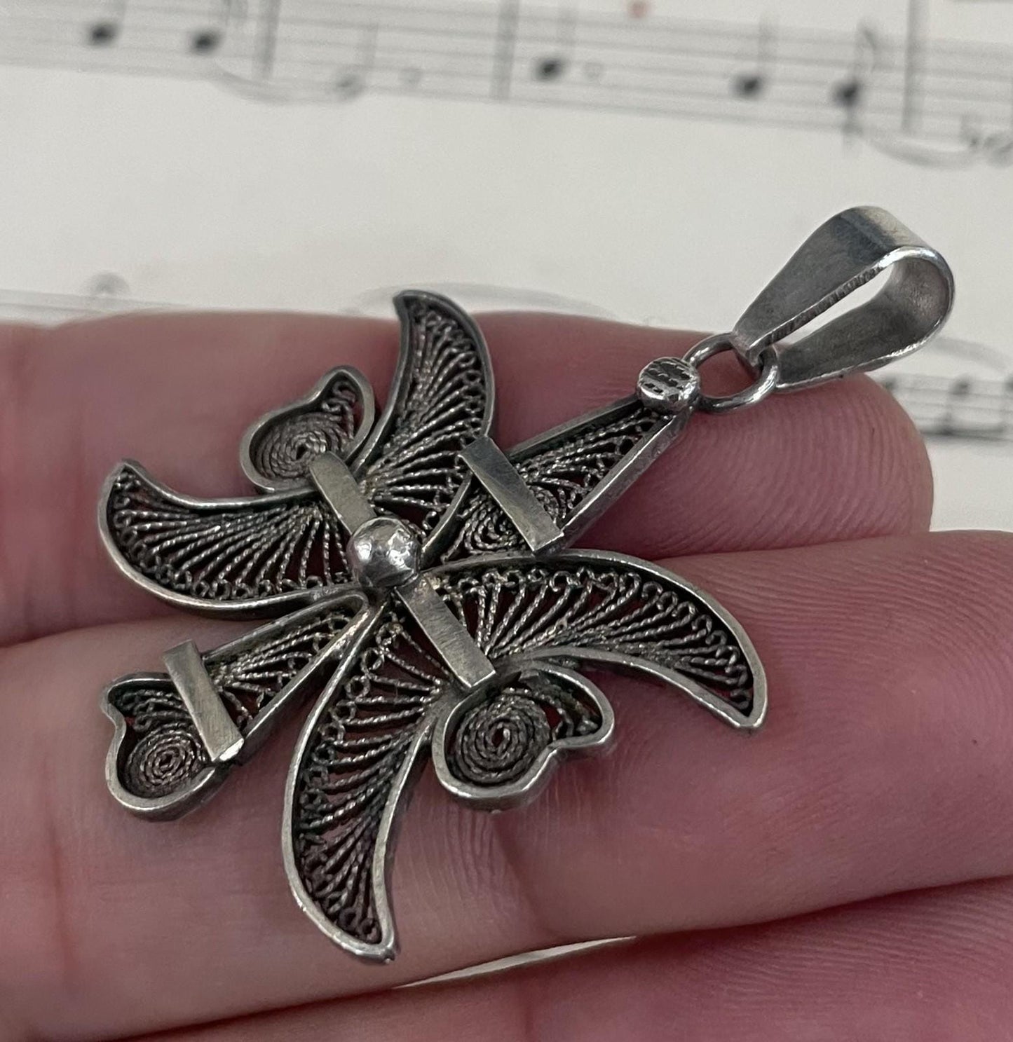 Large Vintage Sterling Silver Pendant Filigree