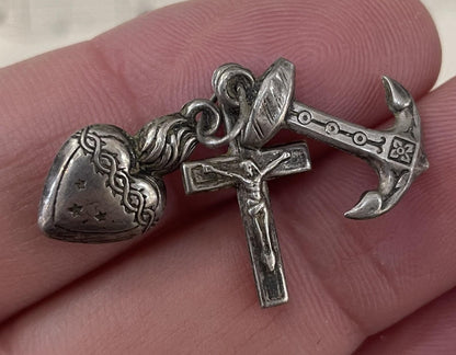 Antique French Sterling Silver Charity Faith Hope Virtue Pendant c1900