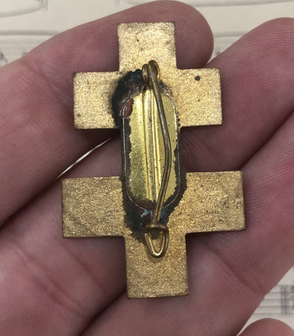 Antique French Enameled Joan of Arc Alsatian Cross Pin / Brooch c1920