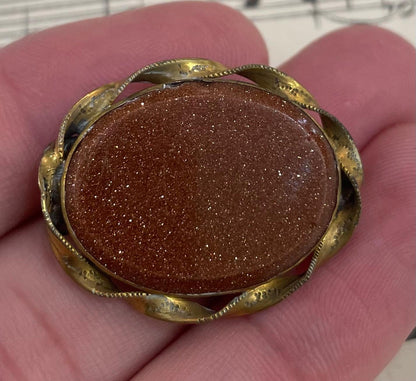Antique French Art Nouveau Goldstone Brooch c1920