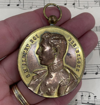 Large Antique Belgian Bronze Art Nouveau Pendant Albert King c1913