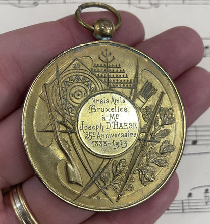 Large Antique Belgian Bronze Art Nouveau Pendant Albert King c1913