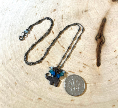 Sterling silver Elephant charm necklace with gemstones