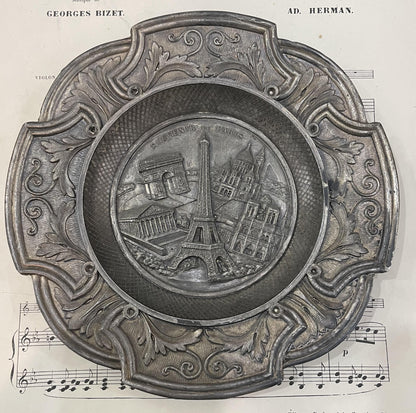Antique French Art Nouveau Tray Plate Eiffel Tower Paris Monuments 1940