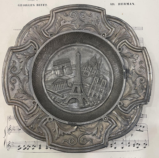 Antique French Art Nouveau Tray Plate Eiffel Tower Paris Monuments 1940