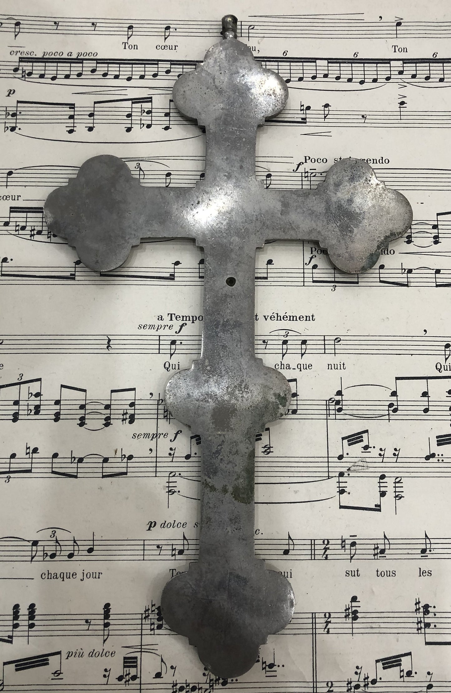 RARE Large Antique Italian Micro Mosaic Micromosaic Cross Crucifix Bird Anchor Grapes Flowers c1900