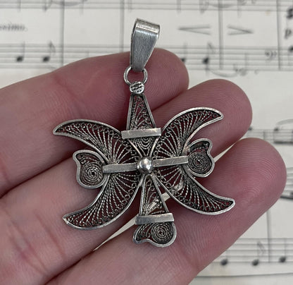 Large Vintage Sterling Silver Pendant Filigree