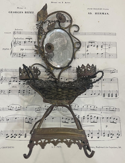 Rare Antique French Pocket Watch Holder Mirror c1880