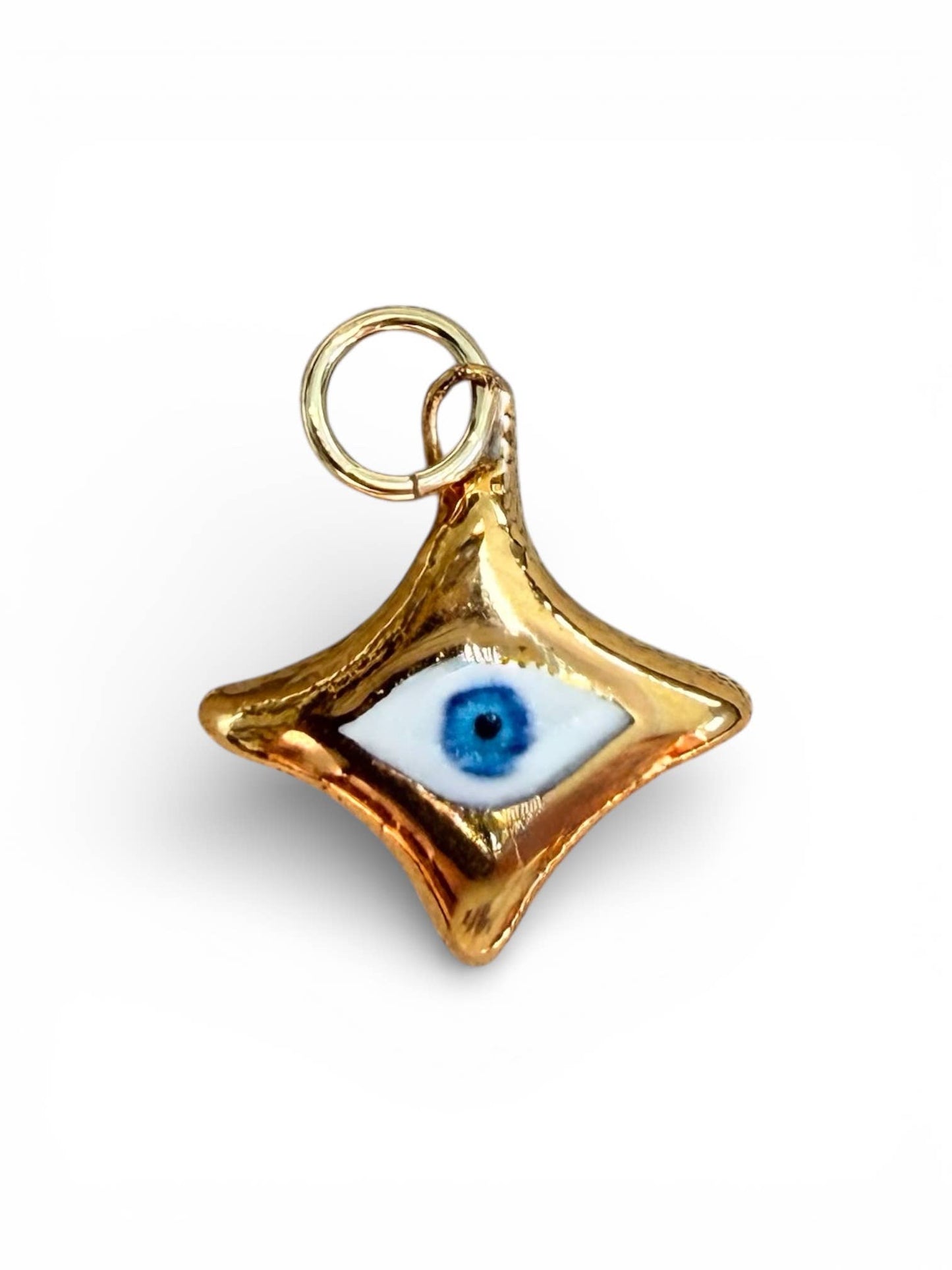 Gold Evil-Eye 4-Point Star Charm: Gold with White and Blue Eye