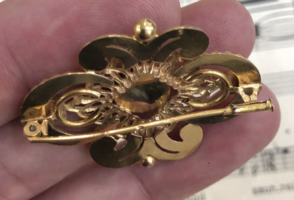 Antique French Art Nouveau 18k Yellow Solid Gold 750 Pin Brooch c1900