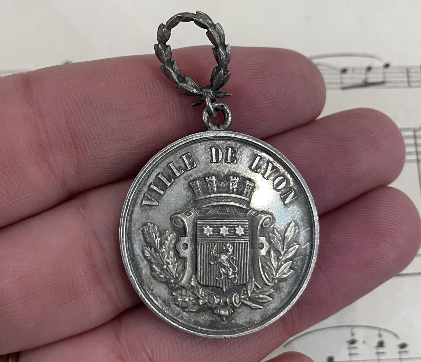 Large Antique French Sterling Silver Art Nouveau Pendant Lyon c1900