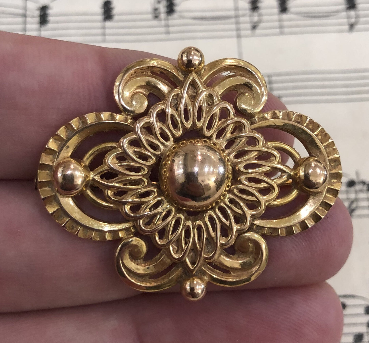 Antique French Art Nouveau 18k Yellow Solid Gold 750 Pin Brooch c1900