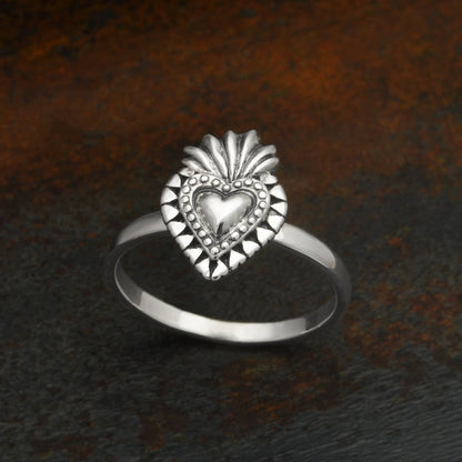 Sterling Silver Flaming Heart Ring: 7