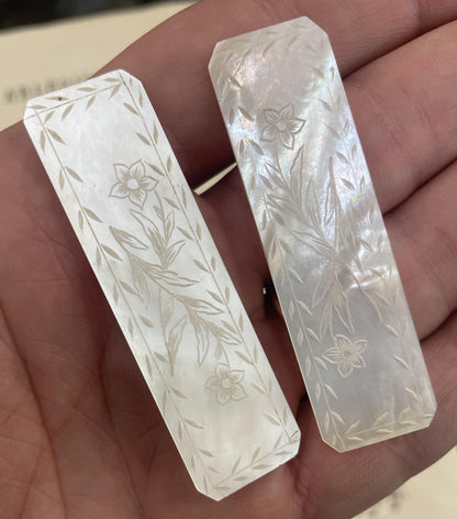 Antique French Carved Mother of Pearl Game Pieces Flower Lot of 2 c1860