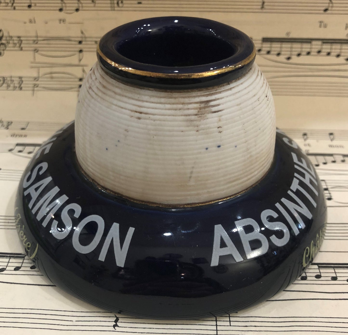 Vintage French Advertising Match Striker Holder Absinthe Samson Ceramic Porcelain
