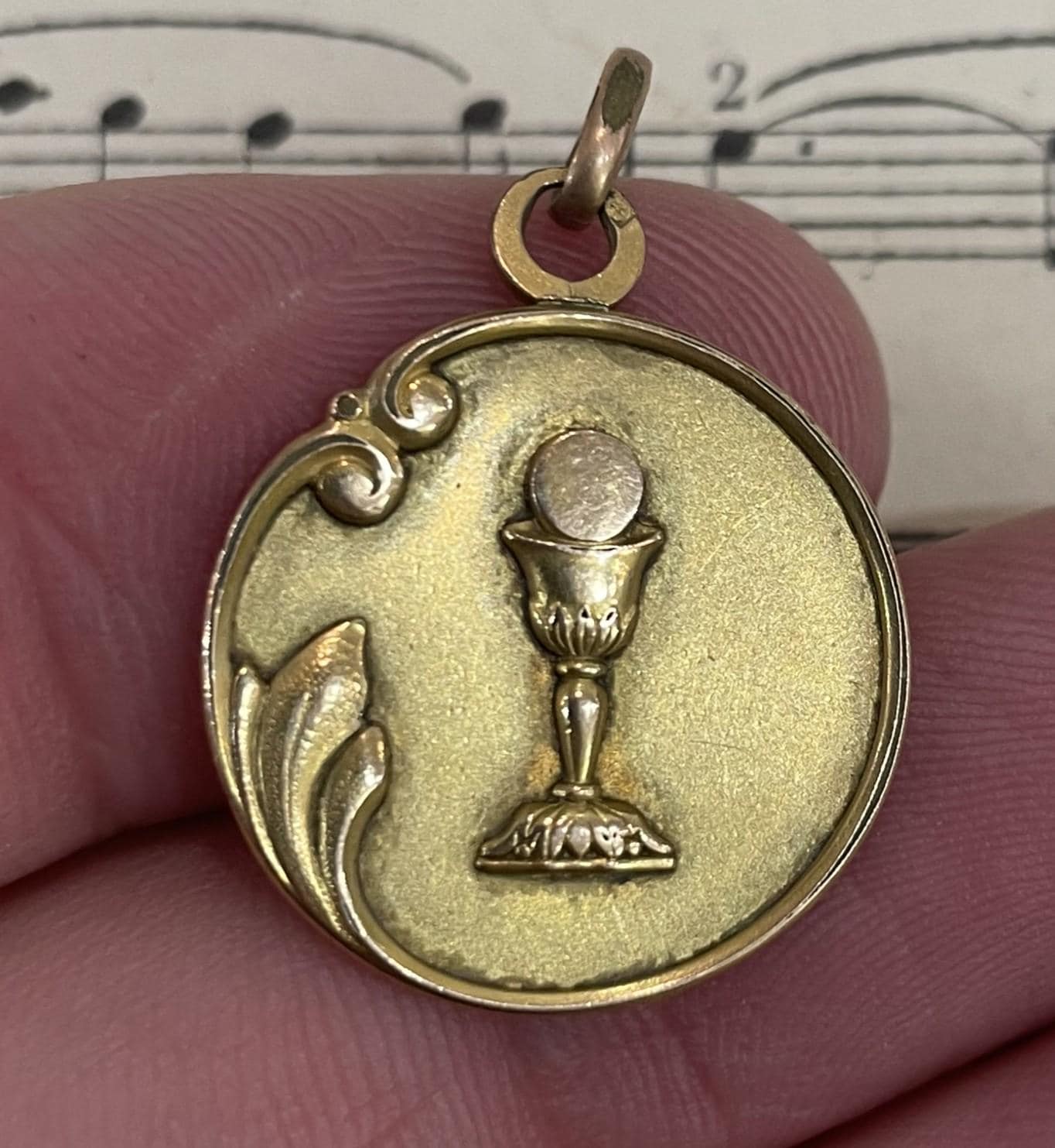 Antique French Gold-Filled First Communion Chalice Religious Medal c1900