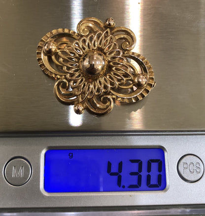 Antique French Art Nouveau 18k Yellow Solid Gold 750 Pin Brooch c1900