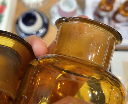 Small Antique French Apothecary Bottle Amber Glass Tartar. Stibiat. c1880