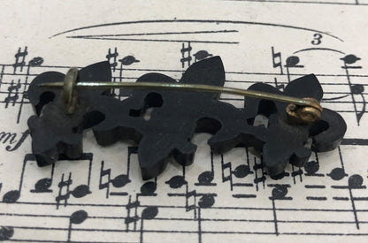 Antique French Fleur de Lys Gutta Percha Mourning Brooch c1900