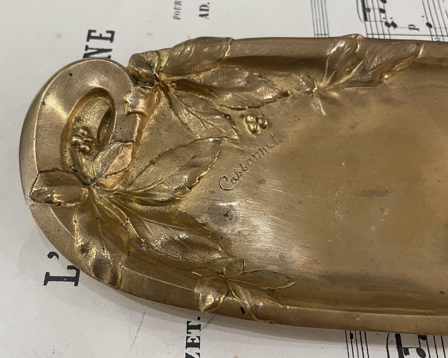 Rare Large Antique French Art Nouveau Bronze Tray Signed Cassonnet c1900