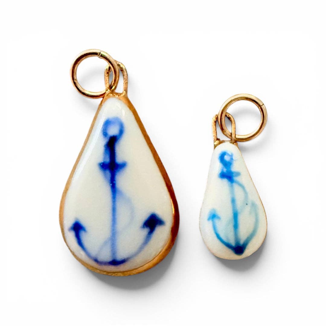 Anchor Charm: Gold Luster / Large teardrop - navy