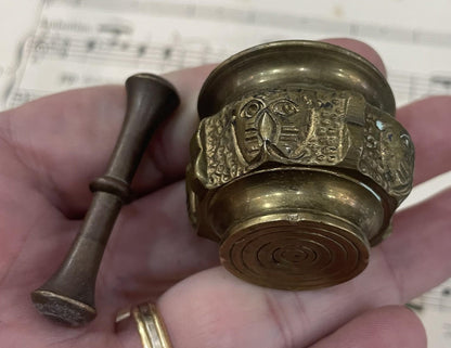 Rare Small Antique French Bronze Mortar and Pestle Apothecary Lion c1900