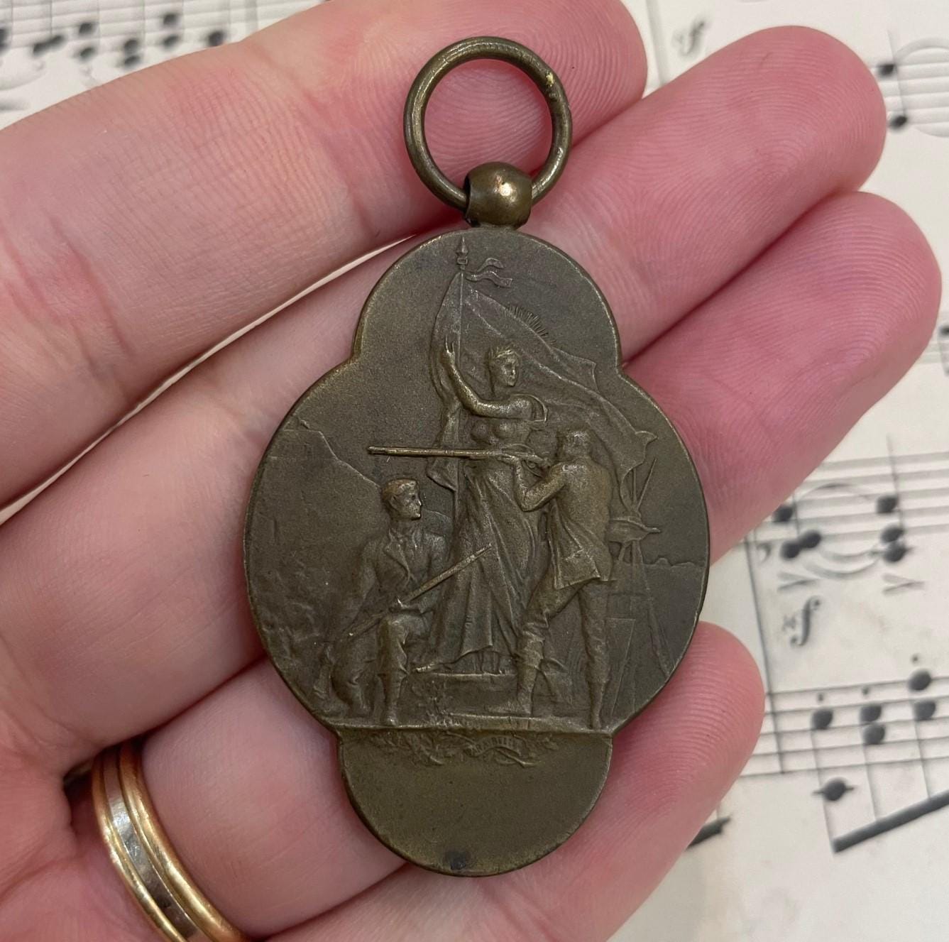 Rare Large Antique French Bronze Medal Shooting Sport c1920