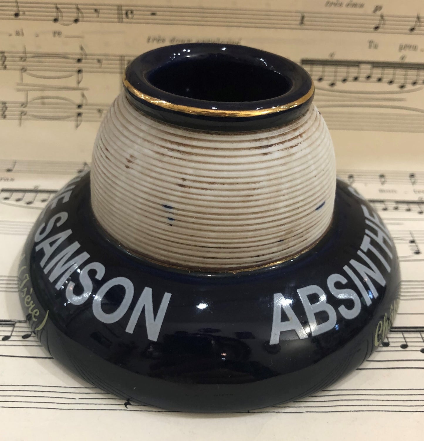 Vintage French Advertising Match Striker Holder Absinthe Samson Ceramic Porcelain