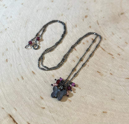 Sterling silver Butterfly charm necklace with gemstones