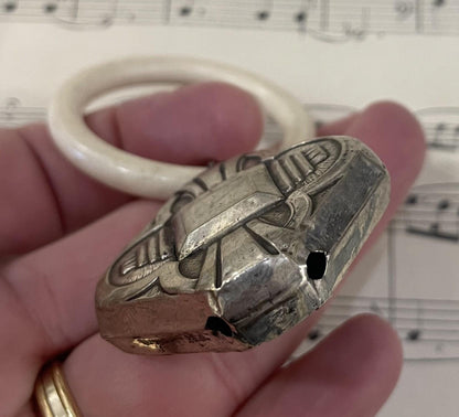 Antique French Art Nouveau Sterling Silver Baby Rattle c1900