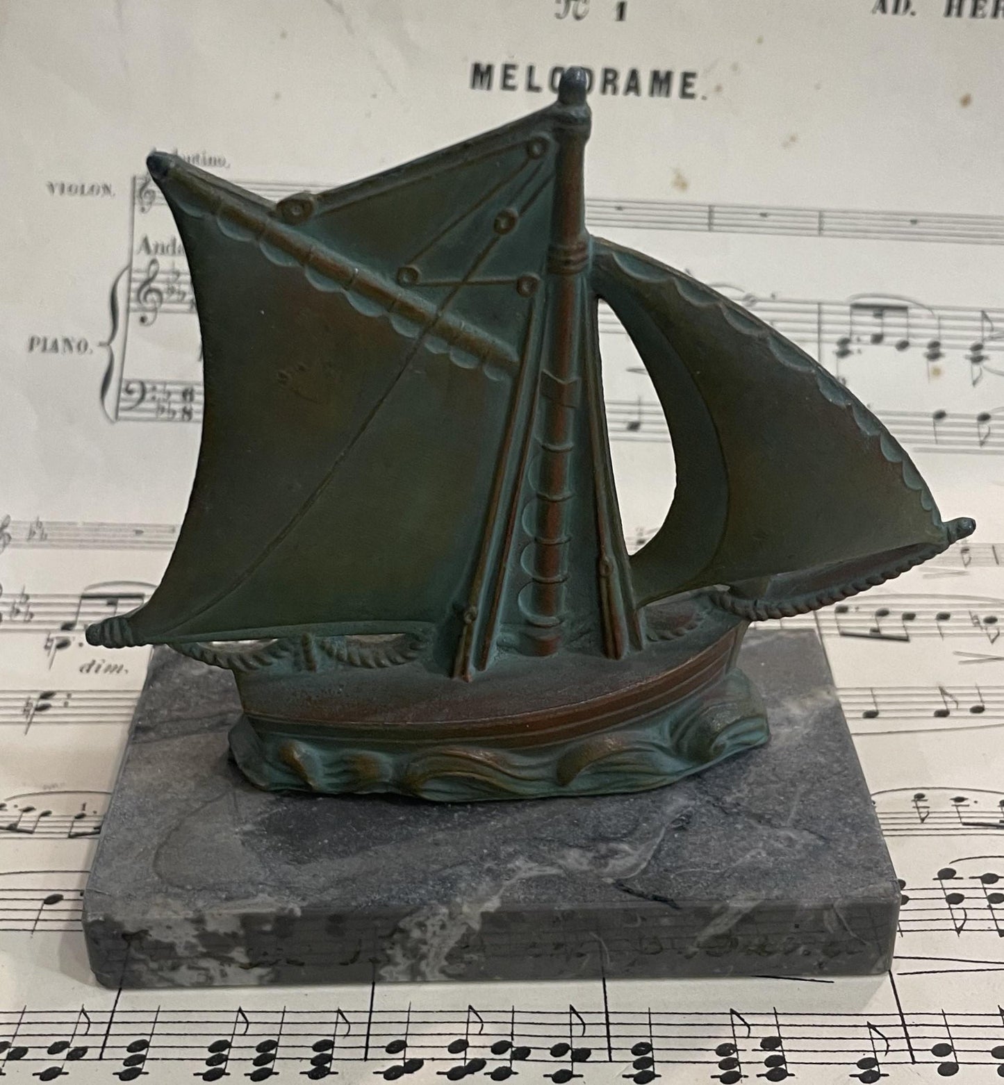 Antique French Boat Sculpture on Marble c1940