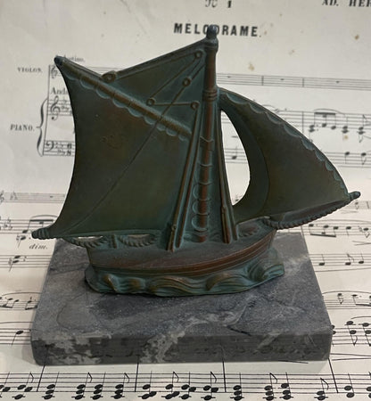 Antique French Boat Sculpture on Marble c1940