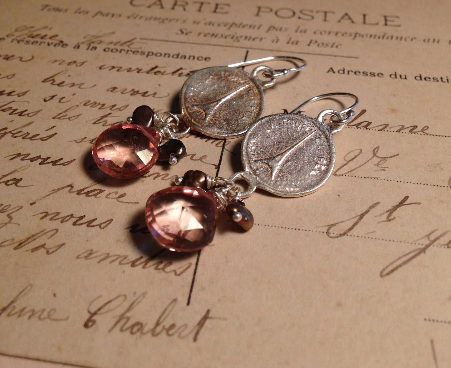 La Vie en Rose earrings with pink topaz and pearls