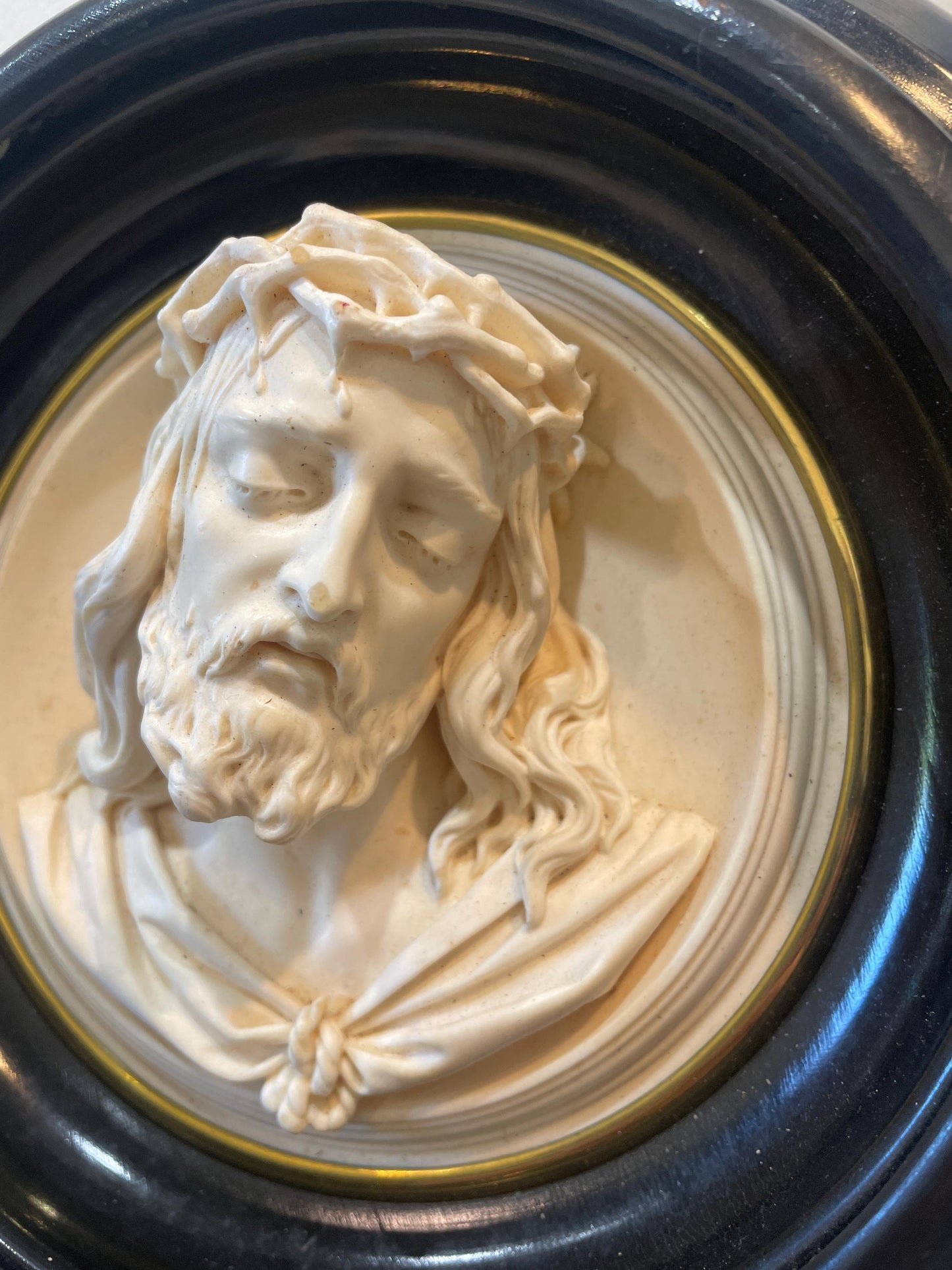 Rare Large French Antique Carved Plaster Jesus Signed Wall Icon c1854